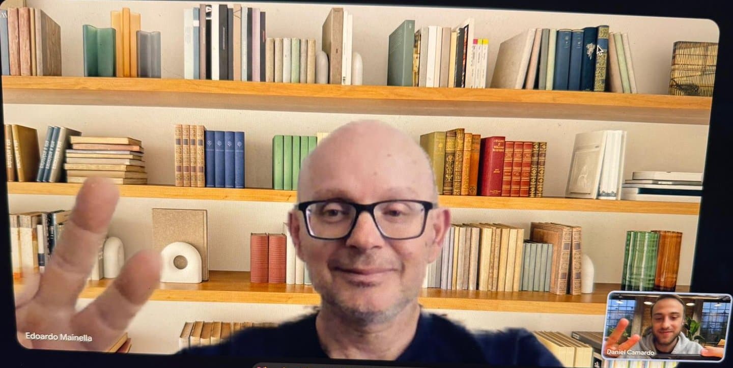Riunione in videochiamata con Edoardo Mainella e Daniel Camardo